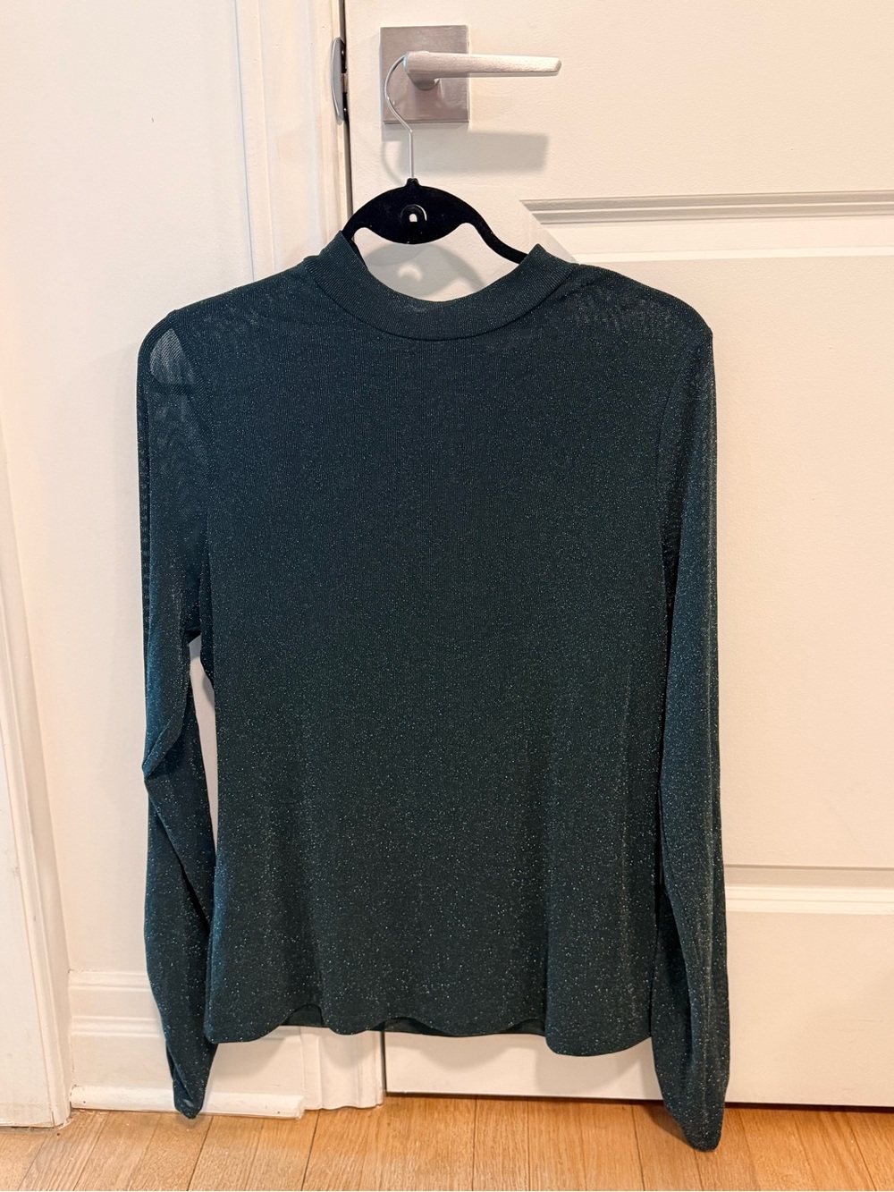 Reitmans Forest Green Metallic Mock Neck Long-Sleeve Top